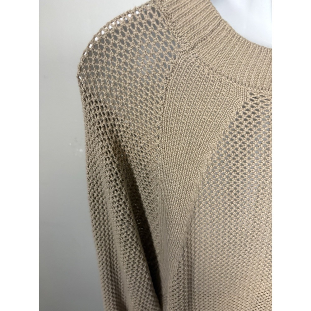 Stylus Beige Open-Knit Cotton Crew Neck Pullover Long Sleeve Lightweight XL - Picture 6 of 11
